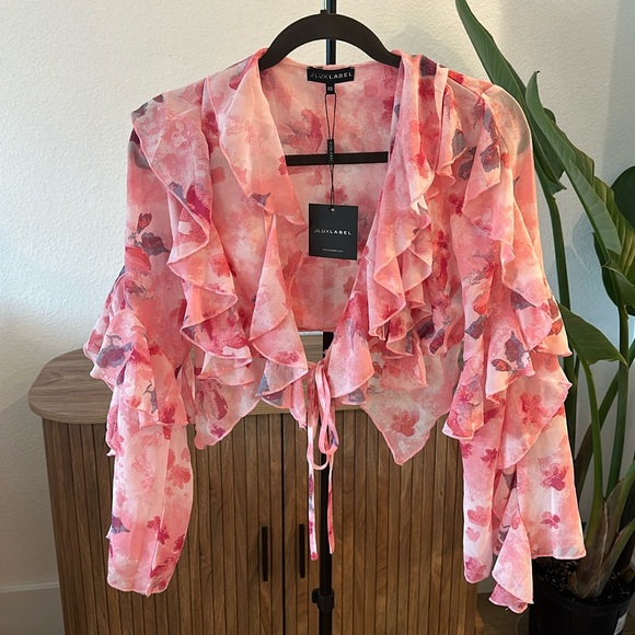 JLUXLABEL Pink Floral Yvanna Ruffle Top - Picture 2 of 3